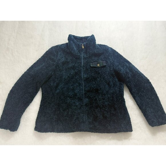 Pendleton Sherpa Fleece Jacket XL Navy Blue Zip Front Plaid Trim Cozy Soft Warm - Picture 1 of 10